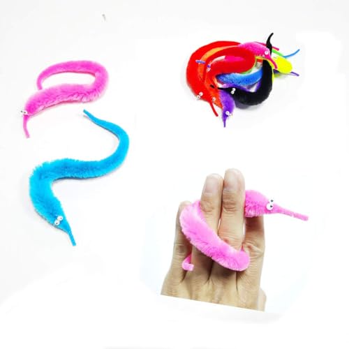 20 Pack Fuzzy Worm Toys on String – Bulk Party Favors with 10 Colors for Kids and Cats