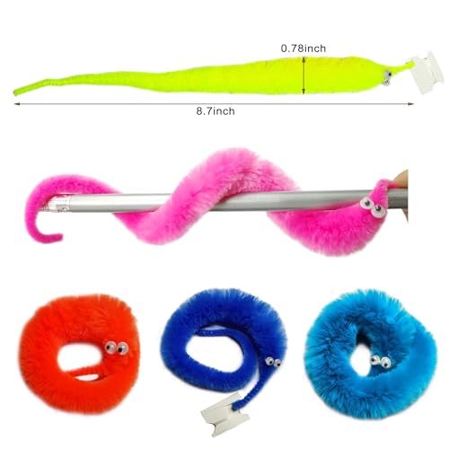 20 Pack Fuzzy Worm Toys on String – Bulk Party Favors with 10 Colors for Kids and Cats