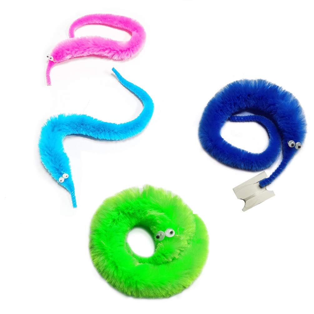 20 Pack Fuzzy Worm Toys on String – Bulk Party Favors with 10 Colors for Kids and Cats