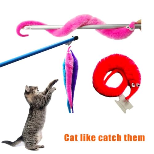 20 Pack Fuzzy Worm Toys on String – Bulk Party Favors with 10 Colors for Kids and Cats