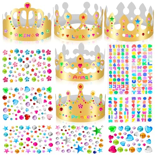 20-Pack Gold Paper Crowns for DIY Decorating with Stickers – Adjustable Birthday Crowns for Kids