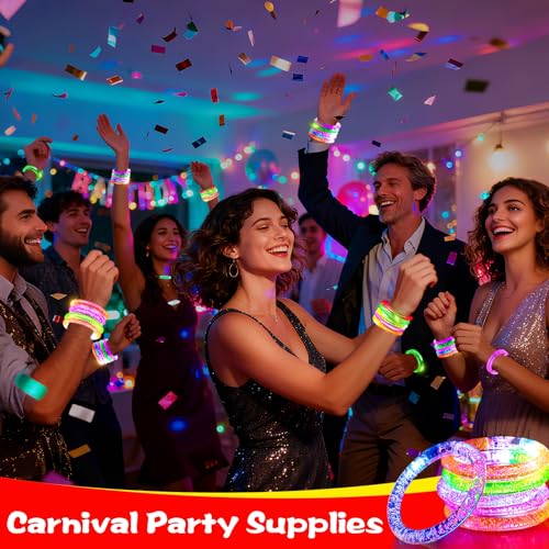 20 Pack LED Glow Bracelets by TURNMEON – Reusable Light Up Party Favors for Adults & Kids