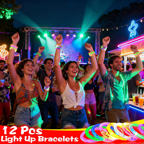 20 Pack LED Glow Bracelets by TURNMEON – Reusable Light Up Party Favors for Adults & Kids