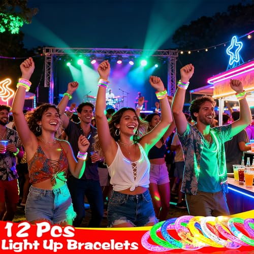 20 Pack LED Glow Bracelets by TURNMEON – Reusable Light Up Party Favors for Adults & Kids