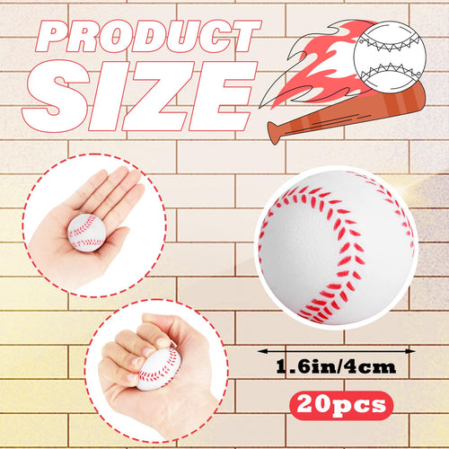 20 Pack Mini Foam Baseball Stress Balls for Party Favors, Anxiety Relief, and Pet Toys