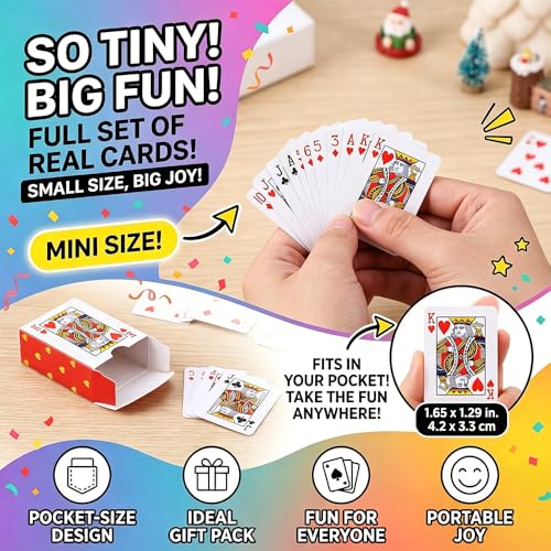 20-Pack Mini Playing Cards (1.65 Inches) – 54-Card Decks, Party Favors, Novelty Gifts for Kids and Adults