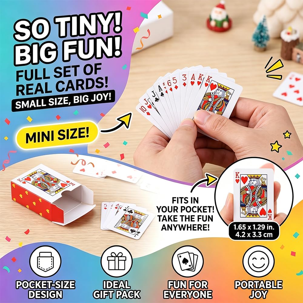 20-Pack Mini Playing Cards (1.65 Inches) – 54-Card Decks, Party Favors, Novelty Gifts for Kids and Adults