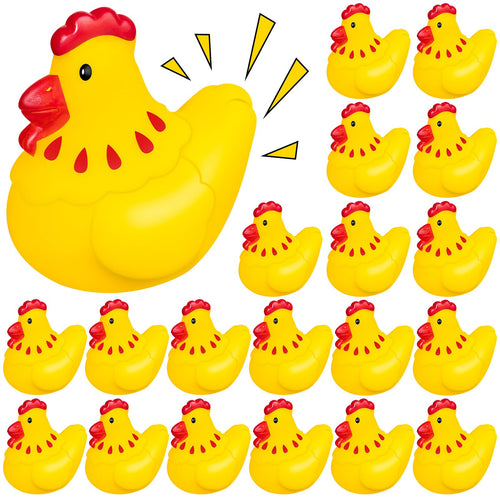 20 Pack Mini Rubber Chicken Toys – Squeaky Yellow Chicks for Bath, Party Favors, and Decorations