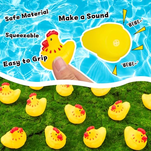 20 Pack Mini Rubber Chicken Toys – Squeaky Yellow Chicks for Bath, Party Favors, and Decorations
