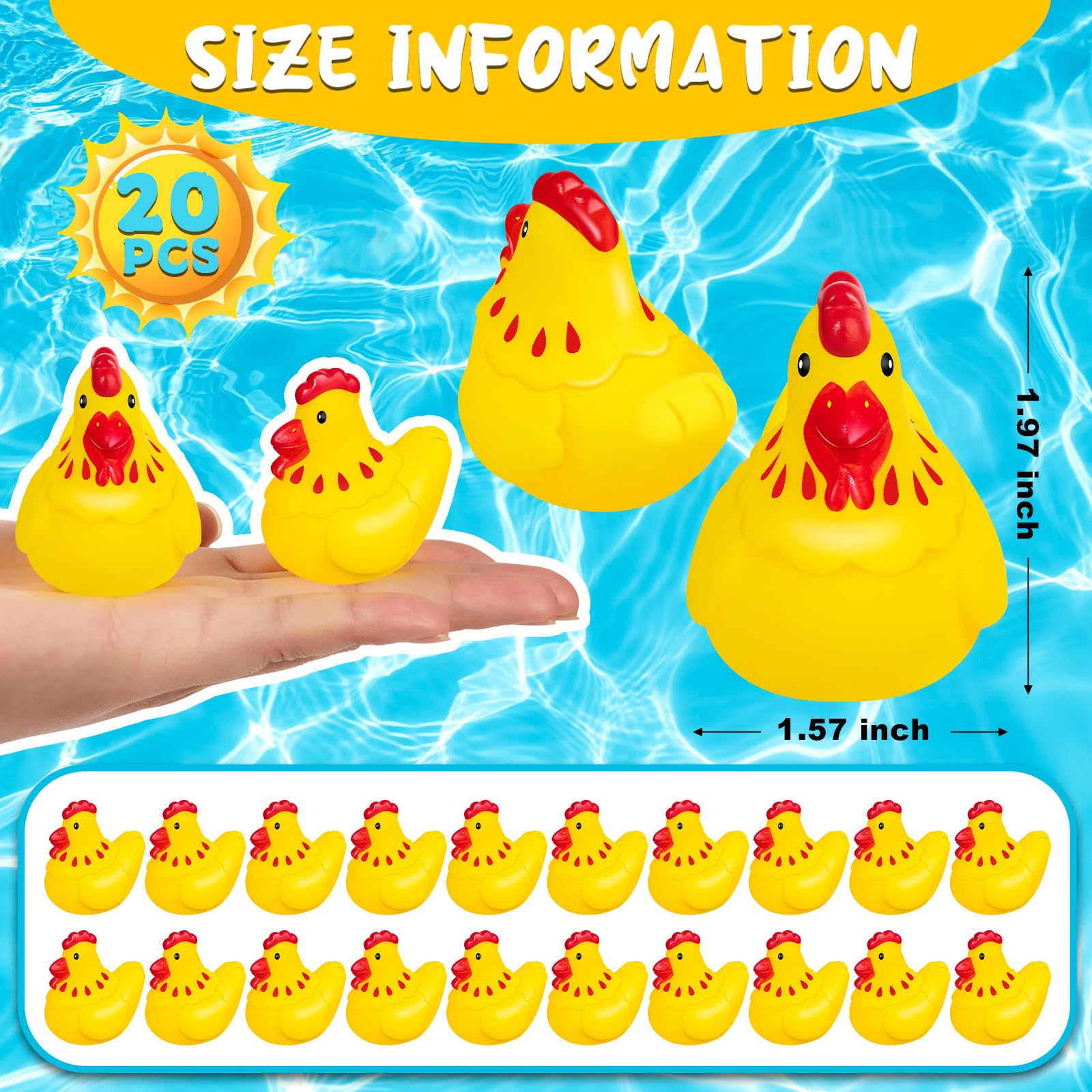 20 Pack Mini Rubber Chicken Toys – Squeaky Yellow Chicks for Bath, Party Favors, and Decorations