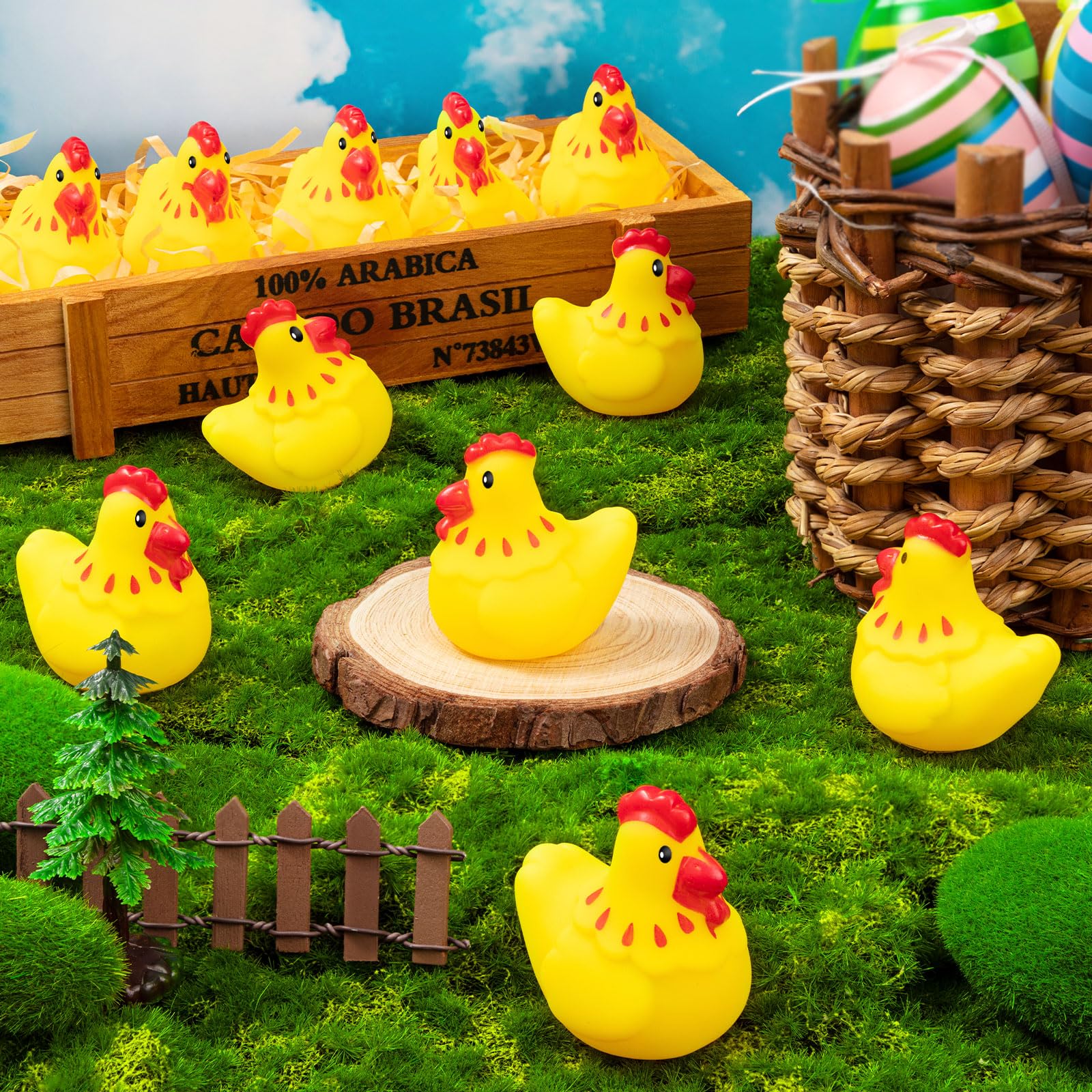 20 Pack Mini Rubber Chicken Toys – Squeaky Yellow Chicks for Bath, Party Favors, and Decorations