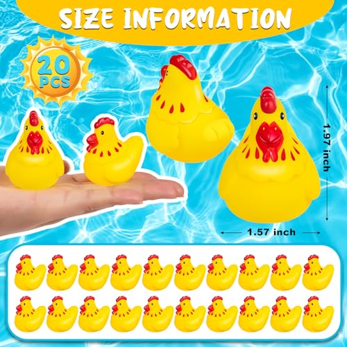 20 Pack Mini Rubber Chicken Toys – Squeaky Yellow Chicks for Bath, Party Favors, and Decorations