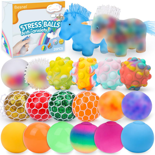 20 Pack Stress Balls Set – Squeeze Balls for Adults, Party Favors & Prize Box Stuffers by BESNEL