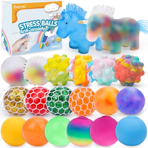 20 Pack Stress Balls Set – Squeeze Balls for Adults, Party Favors & Prize Box Stuffers by BESNEL