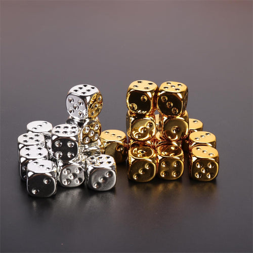 20-Piece 16mm Gold and Silver Plastic Dice Set – Rounded Corners for Tabletop Games, Teaching & Party Fun