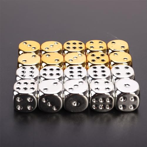 20-Piece 16mm Gold and Silver Plastic Dice Set – Rounded Corners for Tabletop Games, Teaching & Party Fun