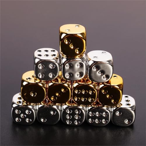 20-Piece 16mm Gold and Silver Plastic Dice Set – Rounded Corners for Tabletop Games, Teaching & Party Fun