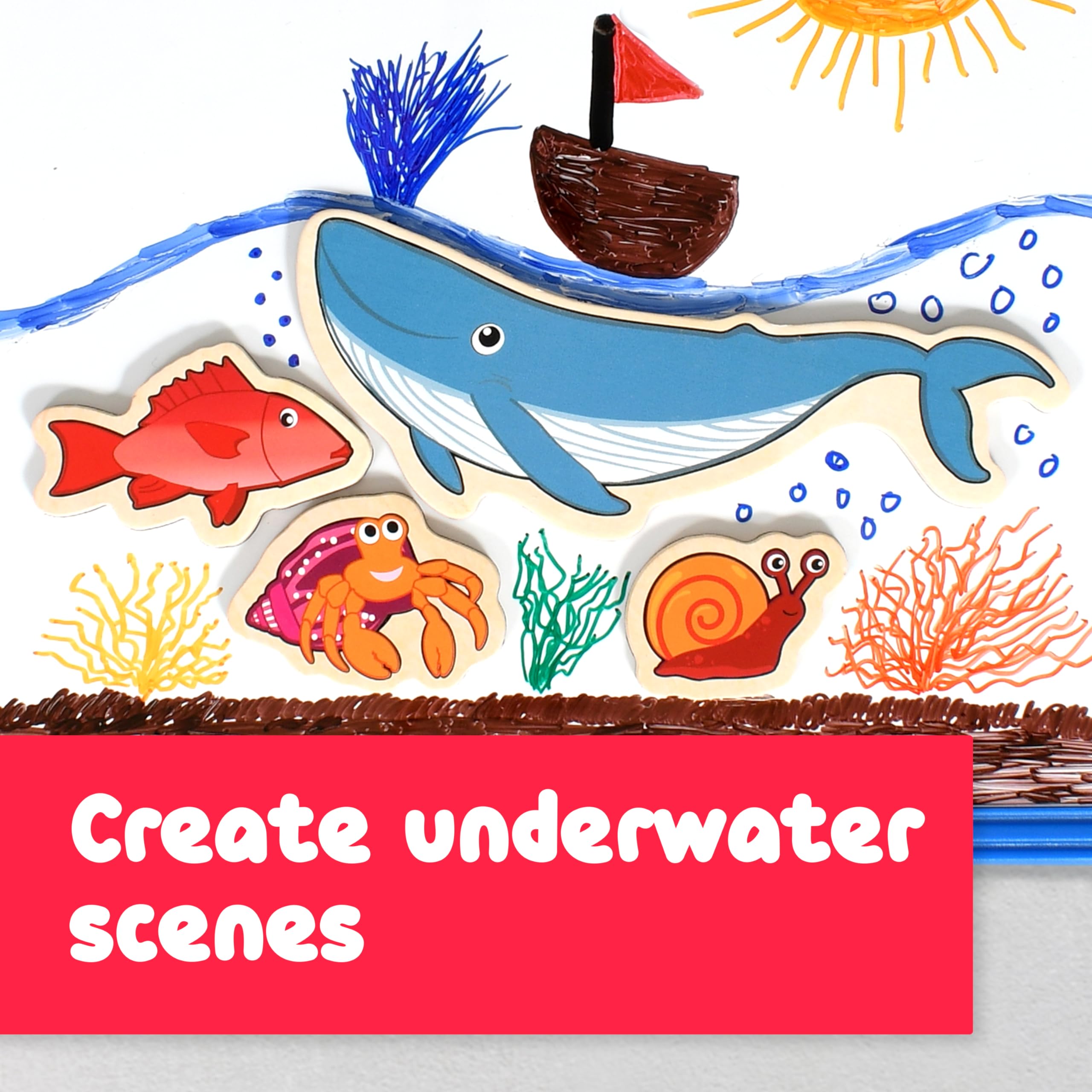 20-Piece Wooden Sea Life Magnets for Kids Ages 2+ | SPARK & WOW