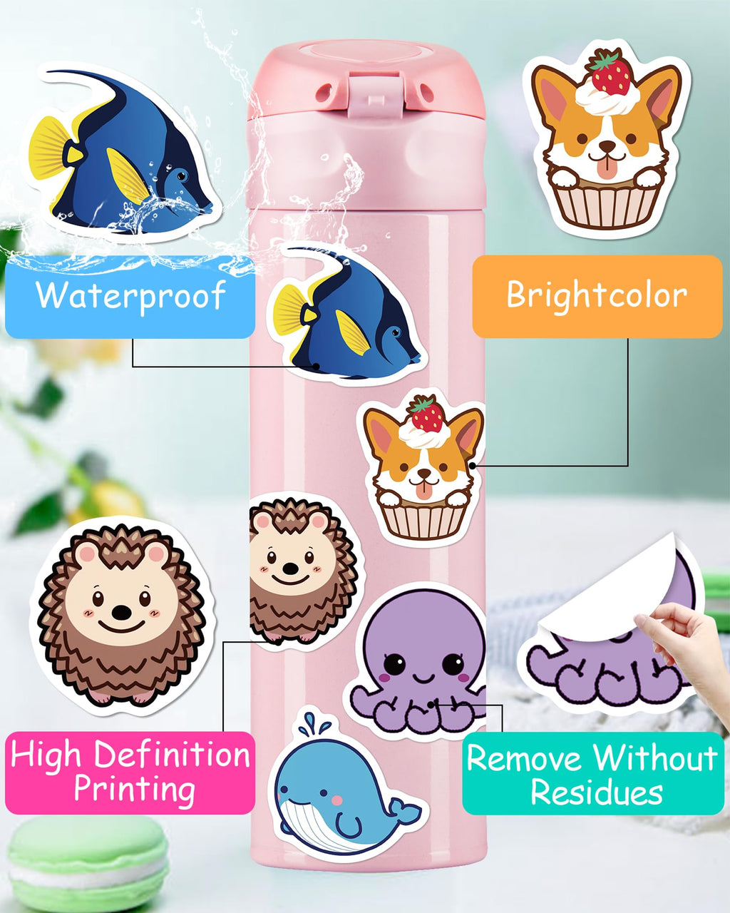 200 Animal Stickers for Kids - Cute Waterproof Vinyl Decals for Water Bottles, Laptops, and Classroom Prizes