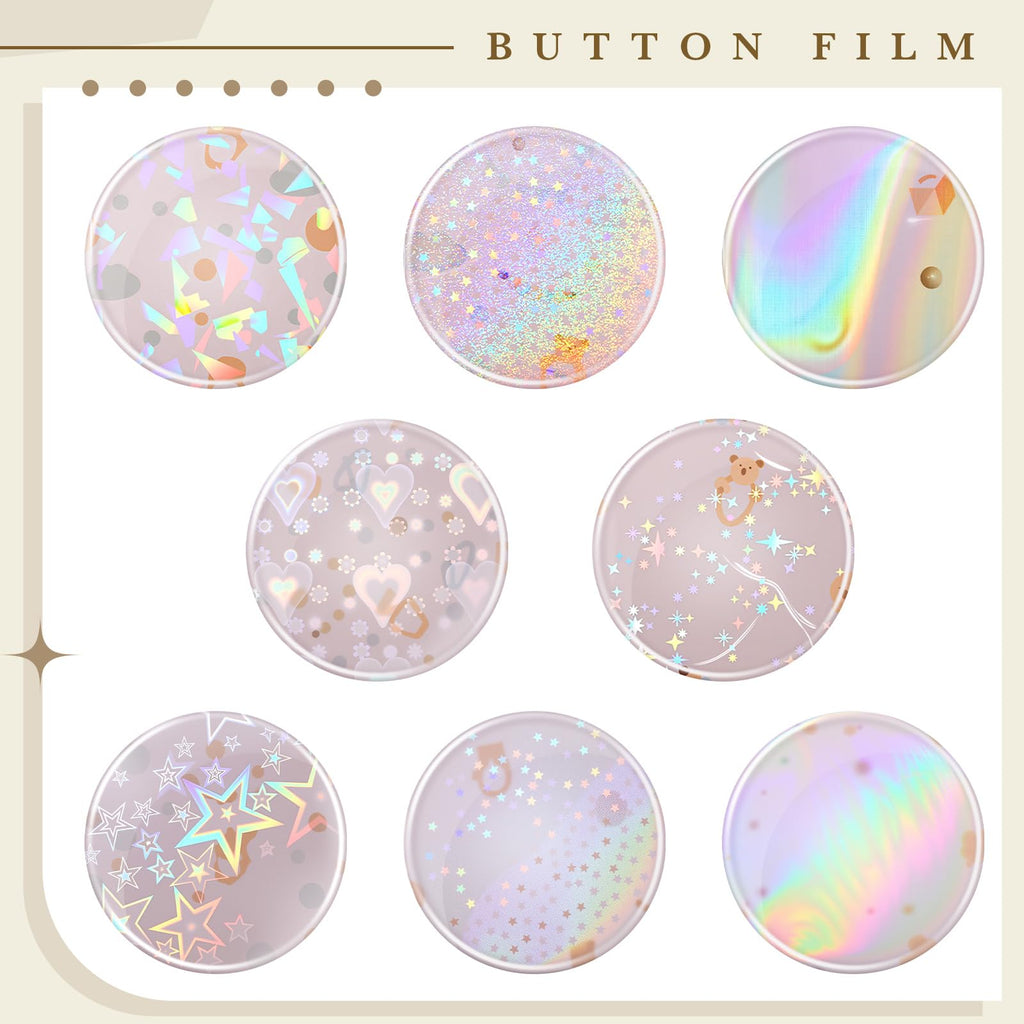 200 Holographic Glitter Badge Protective Films 45mm for 32mm Button Maker - 8 Patterns by Humyoun