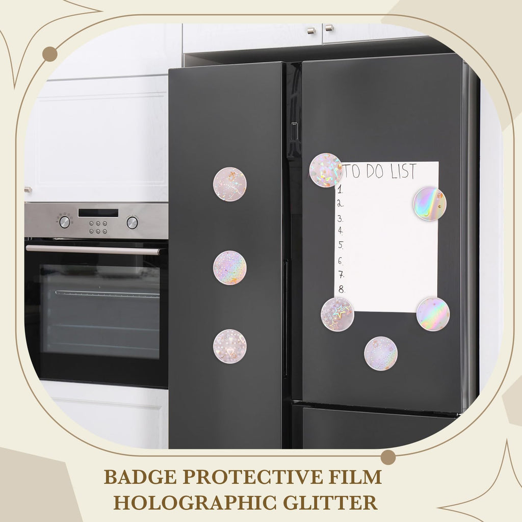 200 Holographic Glitter Badge Protective Films 45mm for 32mm Button Maker - 8 Patterns by Humyoun