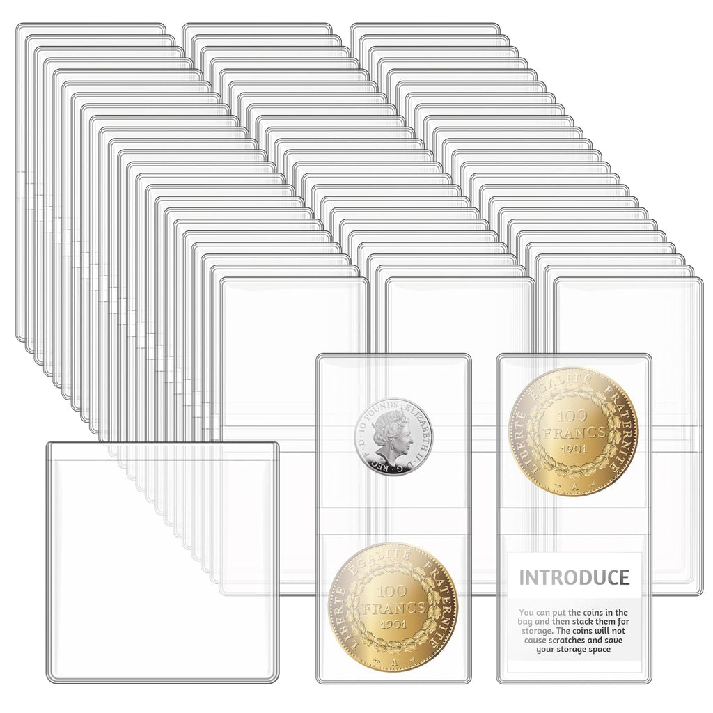 200 Pack Double Pocket Coin Flips - 2x2 Clear Plastic Sleeves for Coins, Jewelry & Gemstones