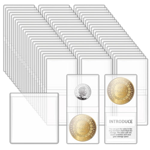 200 Pack Double Pocket Coin Flips - 2x2 Clear Plastic Sleeves for Coins, Jewelry & Gemstones