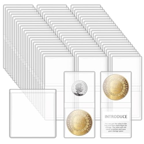 200 Pack Double Pocket Coin Flips - 2x2 Clear Plastic Sleeves for Coins, Jewelry & Gemstones