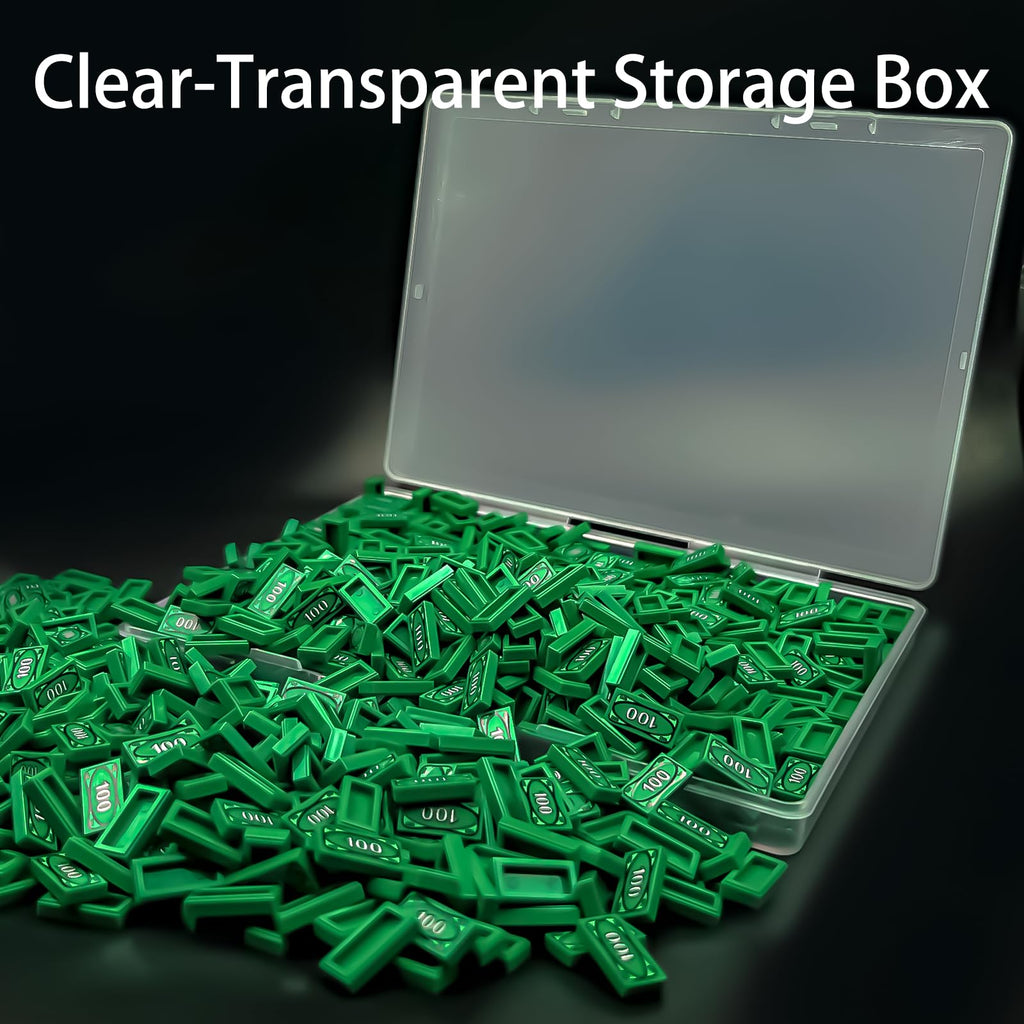 200 Pcs Green Money Tile Accessories - 100 Dollar Bill Print for Building Blocks
