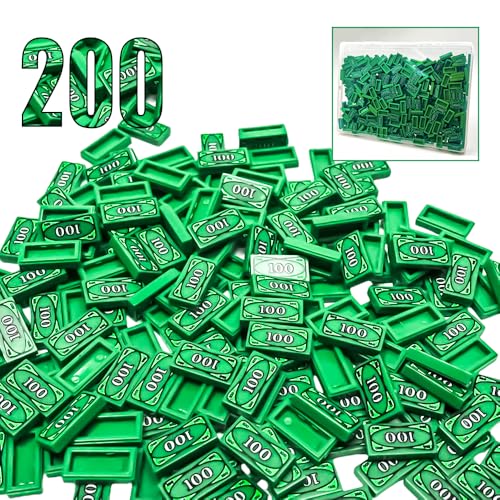 200 Pcs Green Money Tile Accessories - 100 Dollar Bill Print for Building Blocks