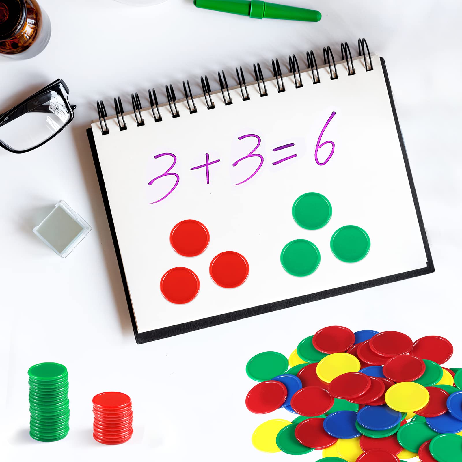 200-Piece Coopay Plastic Poker Chips – 1.5" Counters for Math, Bingo, and Games (Red, Green, Blue, Yellow)