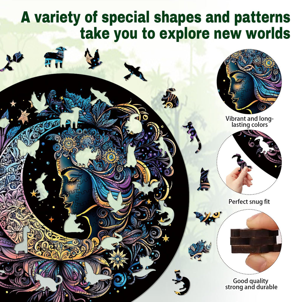 200-Piece Wooden Jigsaw Puzzle for Adults – Sun and Moon Animal Shapes by WHJSG