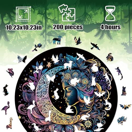 200-Piece Wooden Jigsaw Puzzle for Adults – Sun and Moon Animal Shapes by WHJSG