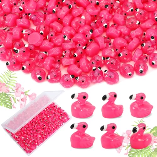 200 Pink Resin Flamingo Figurines – Miniature Decoration Set for DIY Crafts, Cake Toppers, and Fairy Gardens