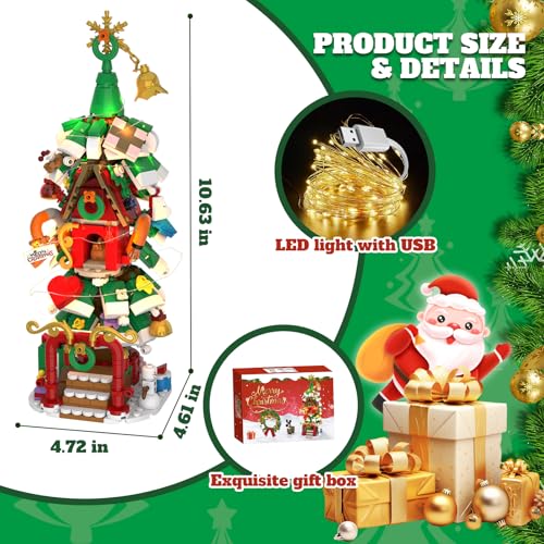 2025 Advent Calendar Christmas Tree House Building Set with LED Lights – 820-Piece Countdown Kit for Teens & Adults