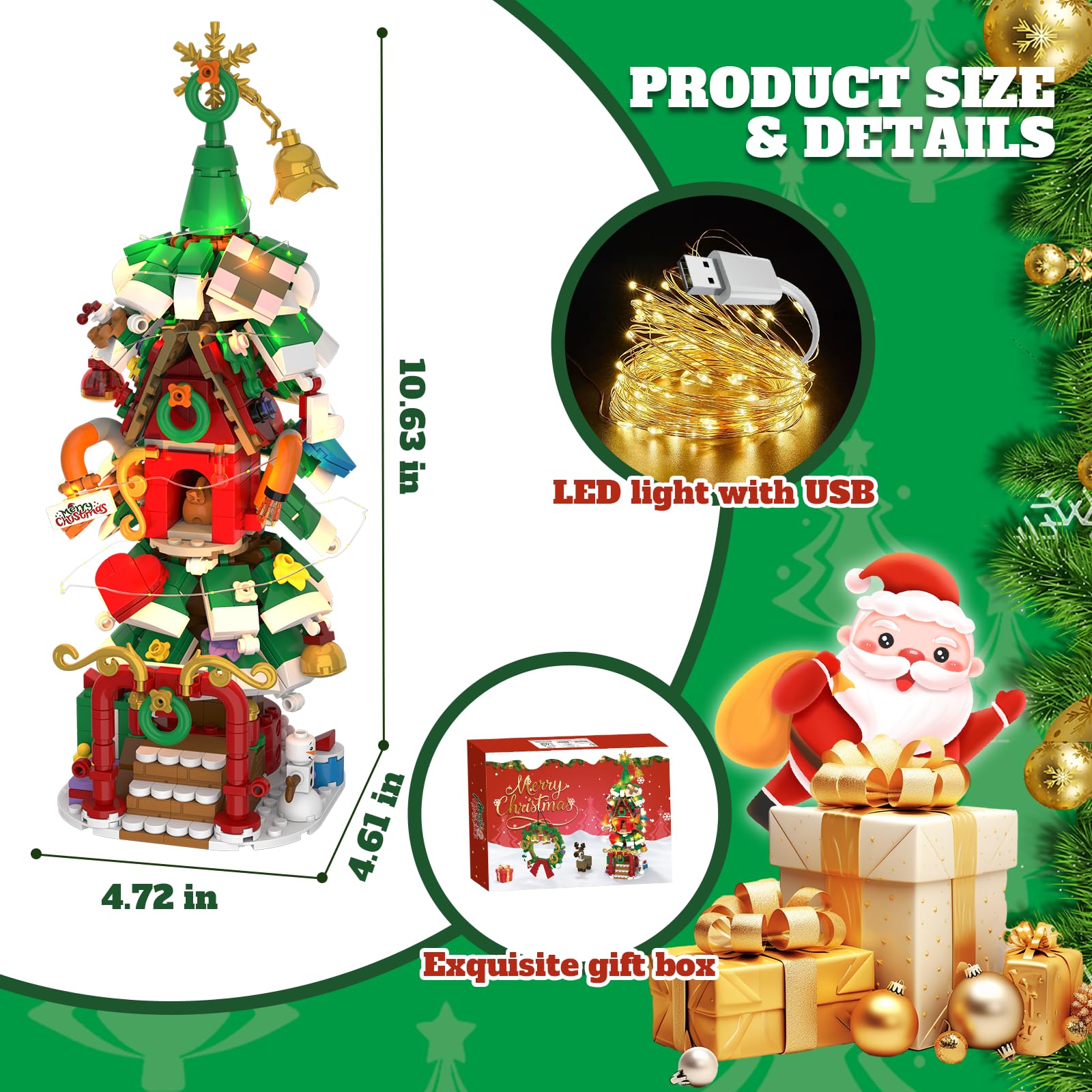 2025 Advent Calendar Christmas Tree House Building Set with LED Lights – 820-Piece Countdown Kit for Teens & Adults