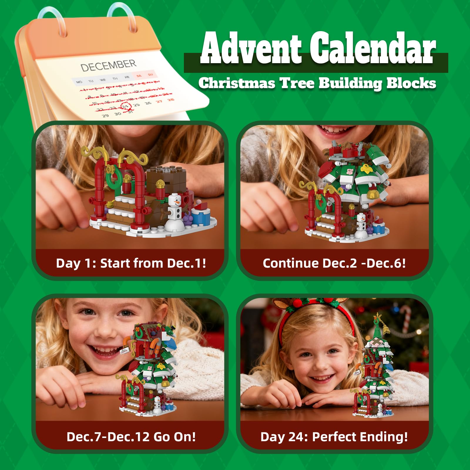 2025 Advent Calendar Christmas Tree House Building Set with LED Lights – 820-Piece Countdown Kit for Teens & Adults