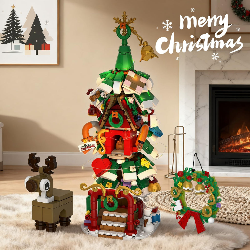 2025 Advent Calendar Christmas Tree House Building Set with LED Lights – 820-Piece Countdown Kit for Teens & Adults