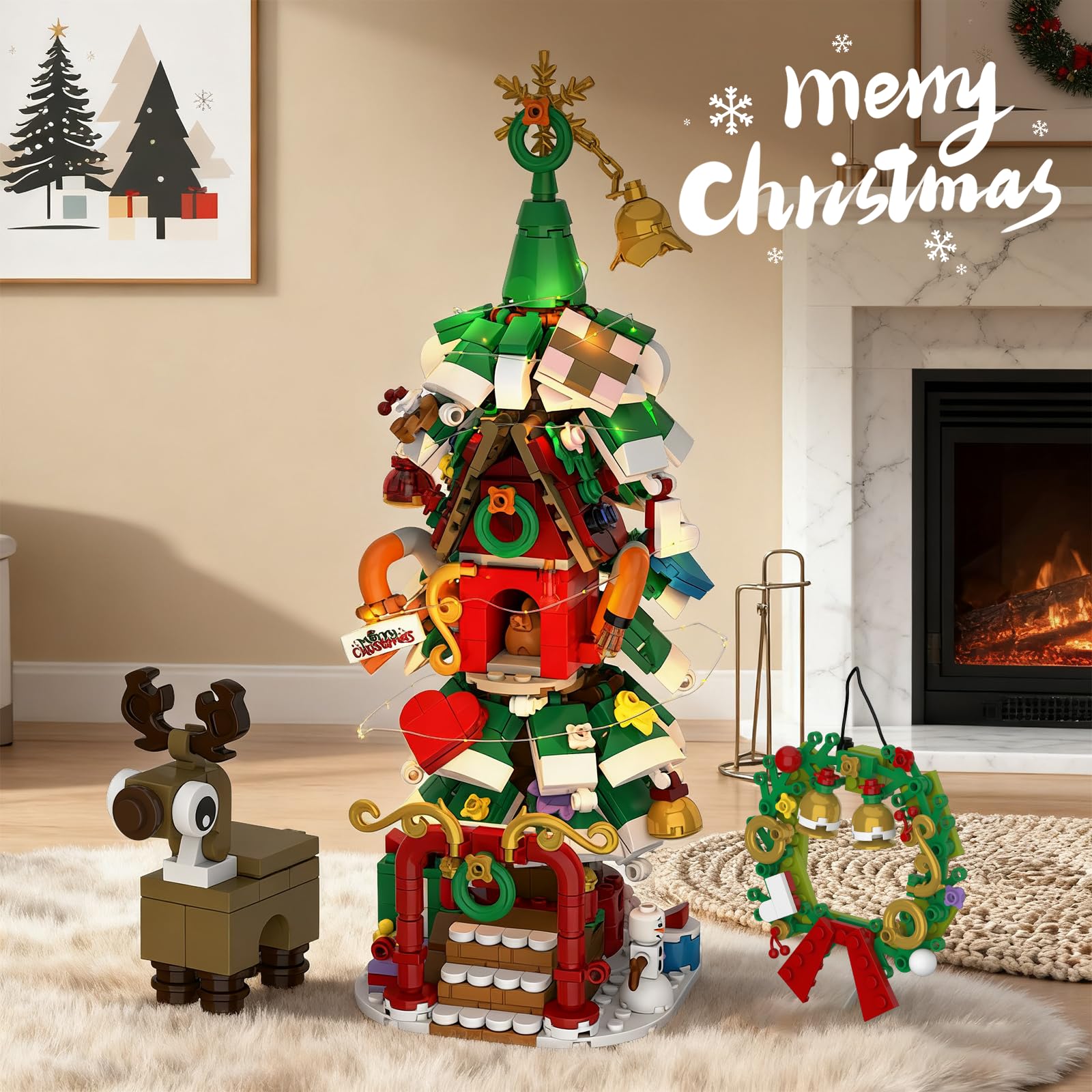 2025 Advent Calendar Christmas Tree House Building Set with LED Lights – 820-Piece Countdown Kit for Teens & Adults