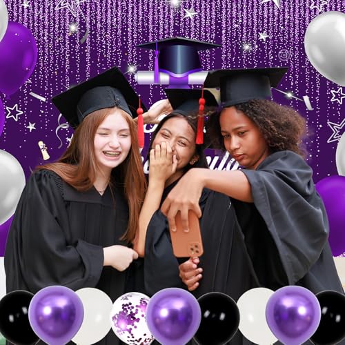 2026 Graduation Party Decorations Kit – Purple Black with She Believed She Could So She Did Banner, Balloons, Tablecloth for Women Graduates