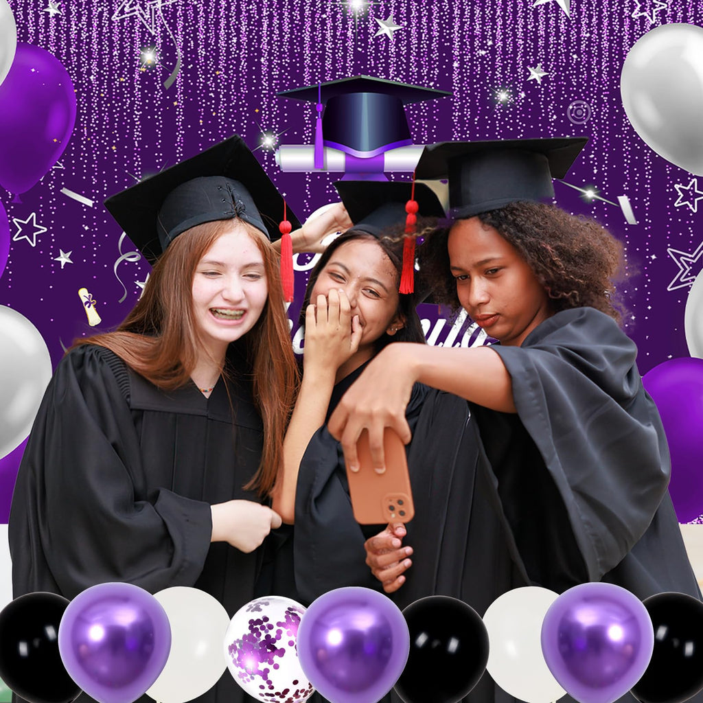 2026 Graduation Party Decorations Kit – Purple Black with She Believed She Could So She Did Banner, Balloons, Tablecloth for Women Graduates