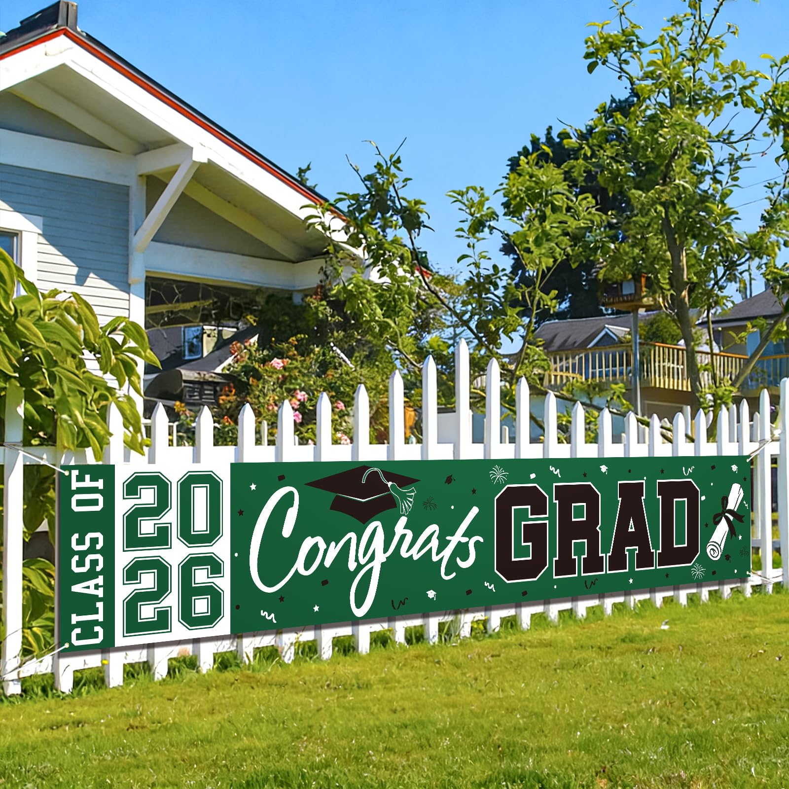 2026 Graduation Yard Sign - Large Green & Black Congrats Grad Banner for Class of 2026 Party Decorations