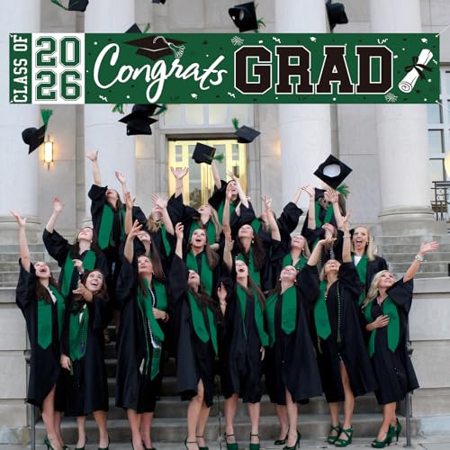 2026 Graduation Yard Sign - Large Green & Black Congrats Grad Banner for Class of 2026 Party Decorations