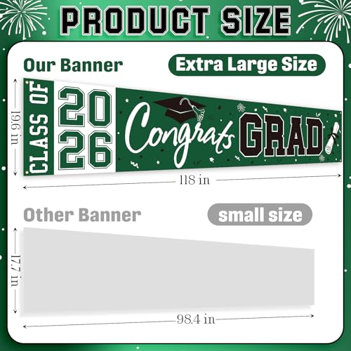 2026 Graduation Yard Sign - Large Green & Black Congrats Grad Banner for Class of 2026 Party Decorations
