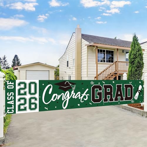 2026 Graduation Yard Sign - Large Green & Black Congrats Grad Banner for Class of 2026 Party Decorations