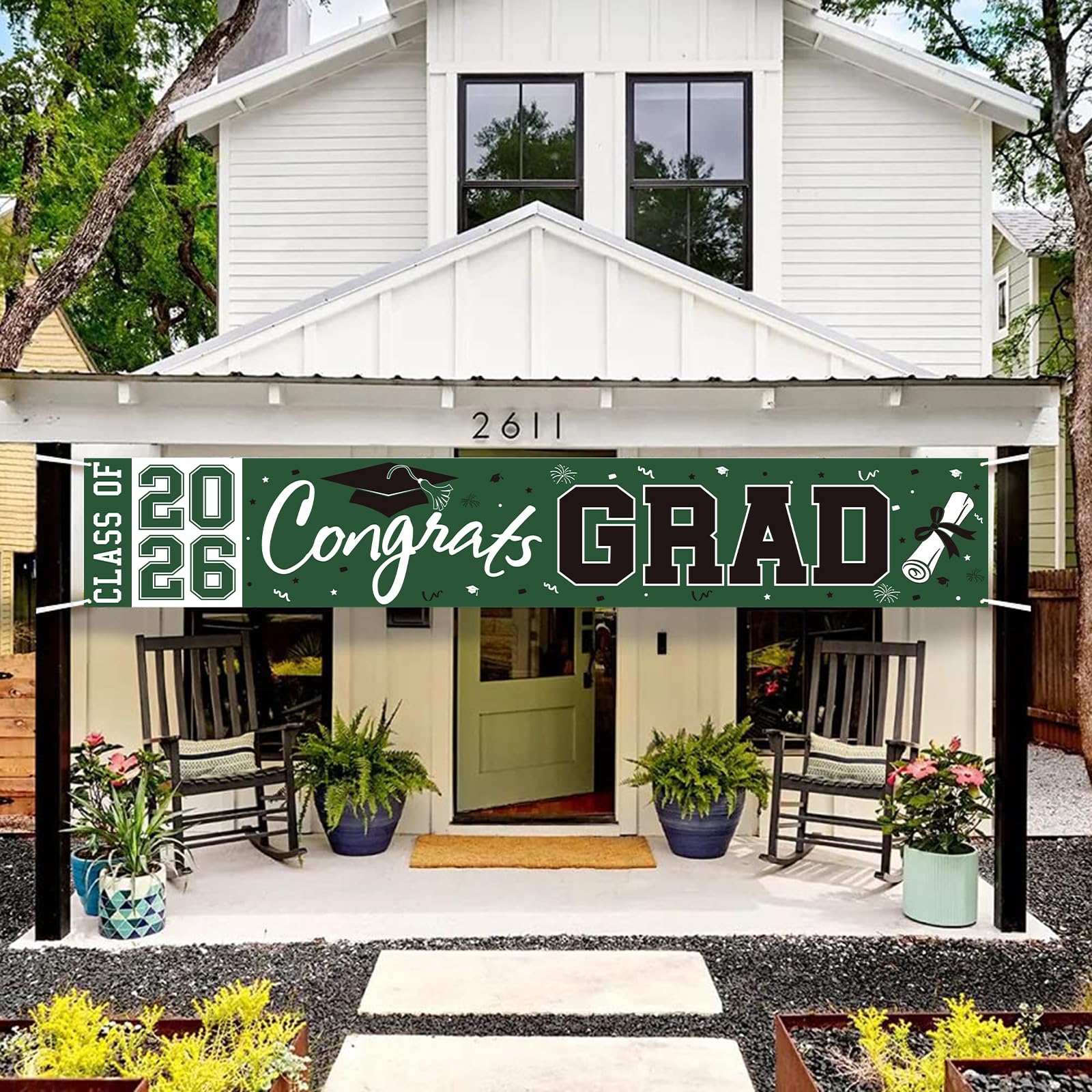2026 Graduation Yard Sign - Large Green & Black Congrats Grad Banner for Class of 2026 Party Decorations