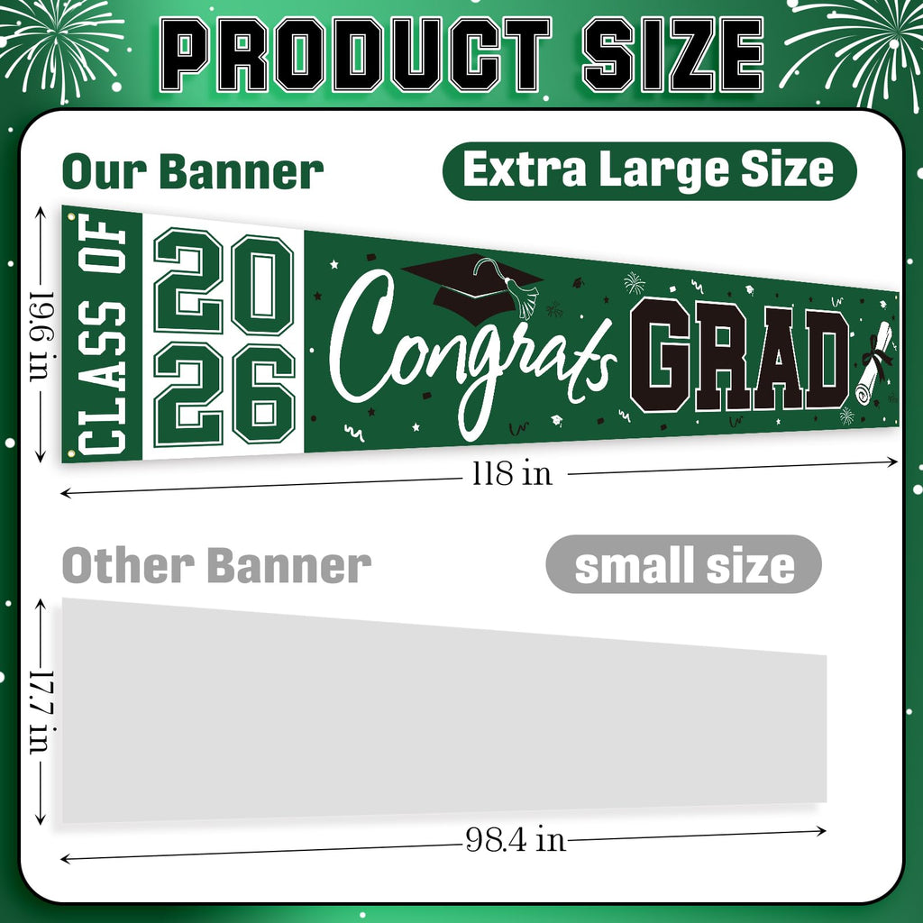 2026 Graduation Yard Sign - Large Green & Black Congrats Grad Banner for Class of 2026 Party Decorations