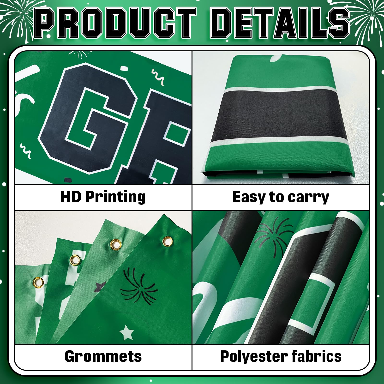 2026 Graduation Yard Sign - Large Green & Black Congrats Grad Banner for Class of 2026 Party Decorations