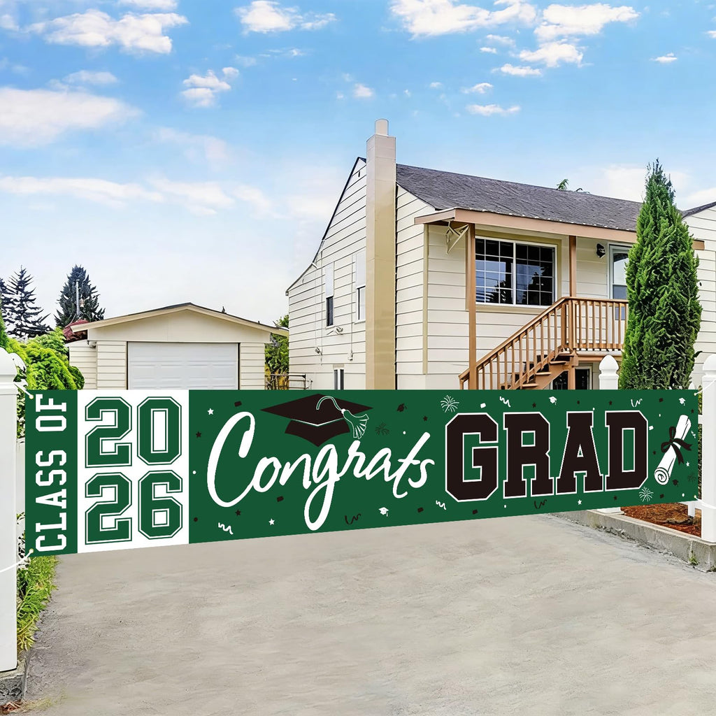 2026 Graduation Yard Sign - Large Green & Black Congrats Grad Banner for Class of 2026 Party Decorations