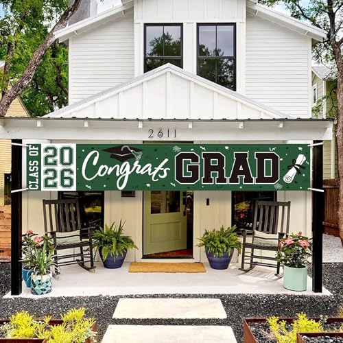 2026 Graduation Yard Sign - Large Green & Black Congrats Grad Banner for Class of 2026 Party Decorations